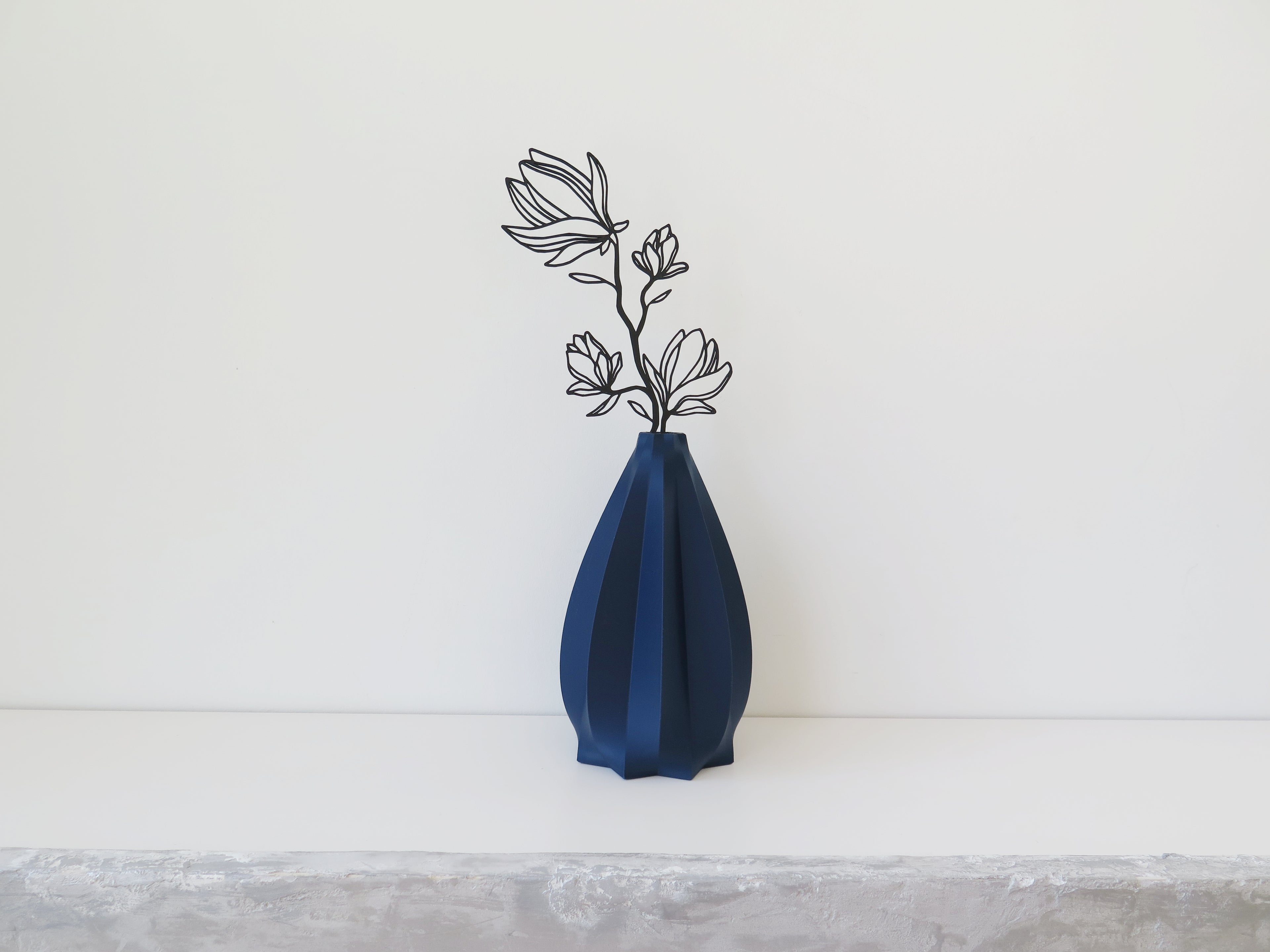 Cao Series Medium 3D-printed blue vase with floral silhouette by OBJ STUDIO, a unique sustainable gift for design lovers.