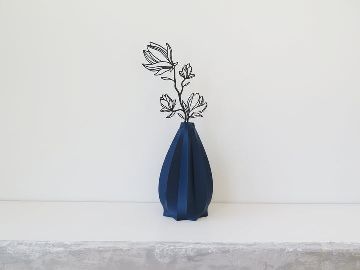 Cao Series Medium 3D-printed blue vase with floral silhouette by OBJ STUDIO, a unique sustainable gift for design lovers.