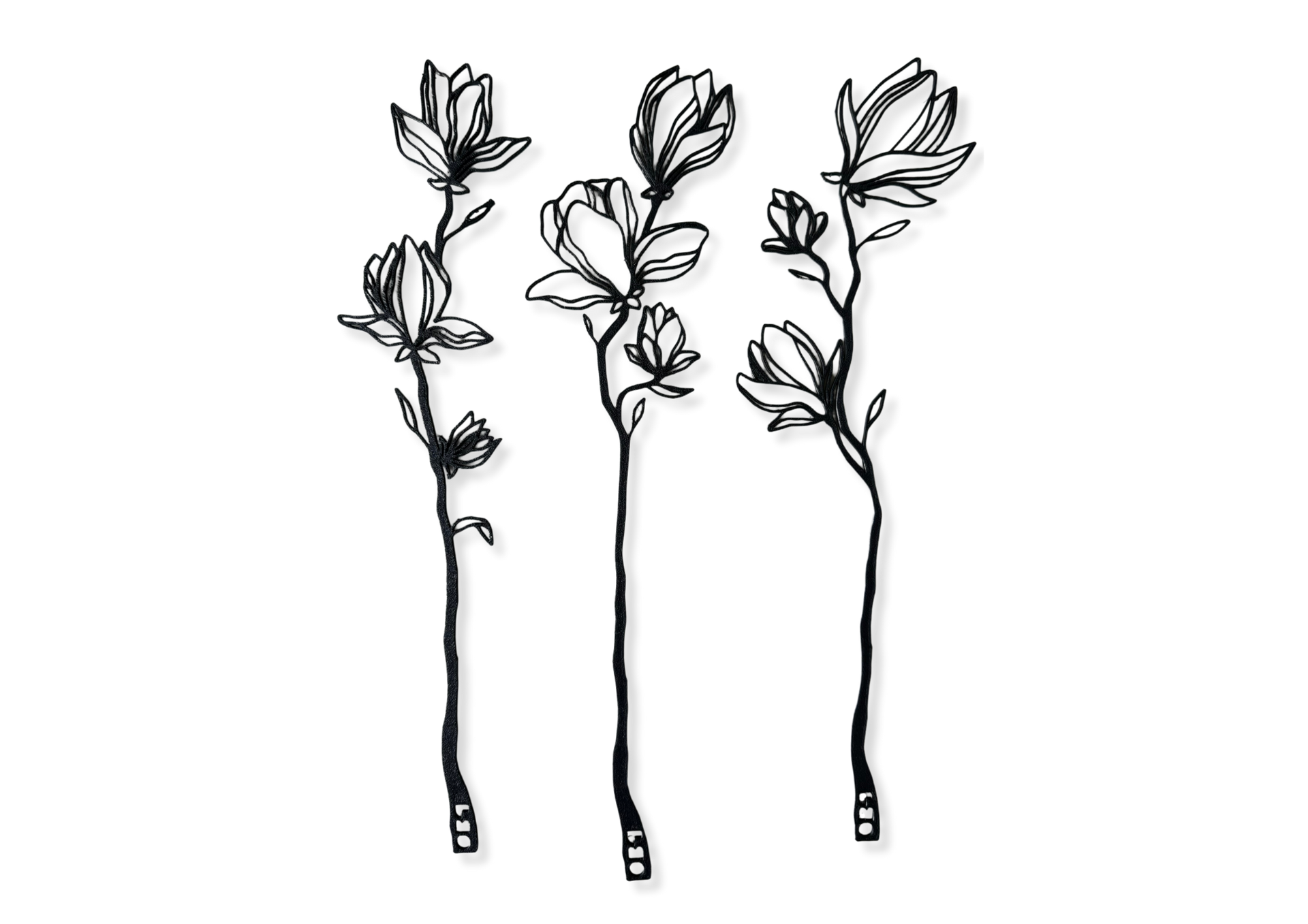 Elegant black 3D-printed floral sculpture by OBJ STUDIO, luxury eco-friendly home décor for modern interiors.