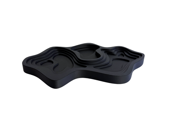 Unique Topo Tray by OBJ STUDIO, 3D-printed in charcoal, a sustainable modern gift for art, design, and home enthusiasts.