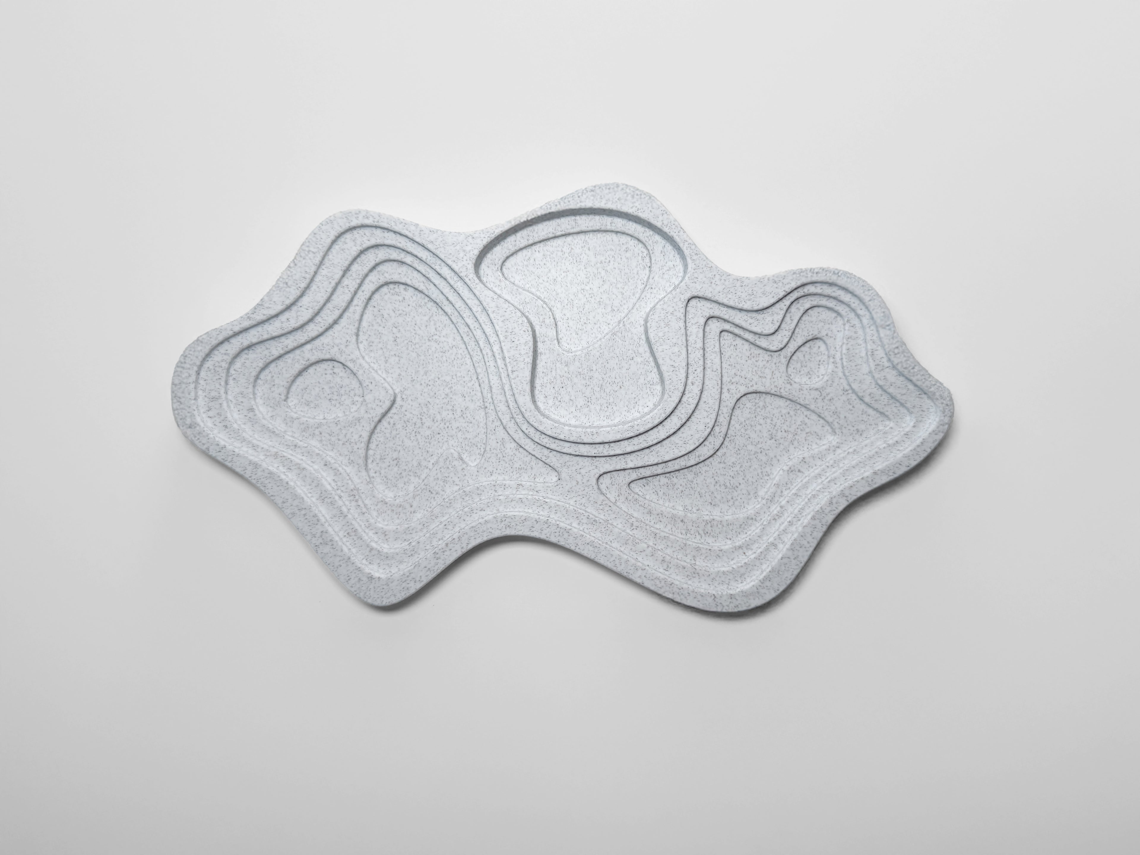 Unique Topo Tray by OBJ STUDIO, 3D-printed in riverstone color, a sustainable modern gift for art, design, and home enthusiasts.