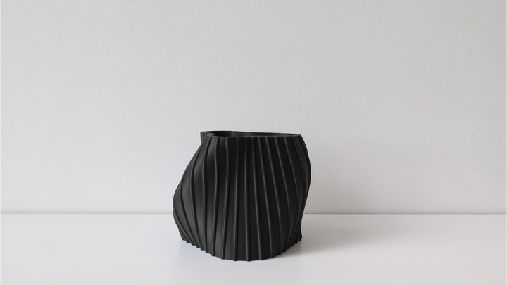 OBJ STUDIO Fluid Series Small Planter, 3D-printed from sustainable PLA with flowing minimalist design, eco-friendly décor for plants and contemporary interiors.