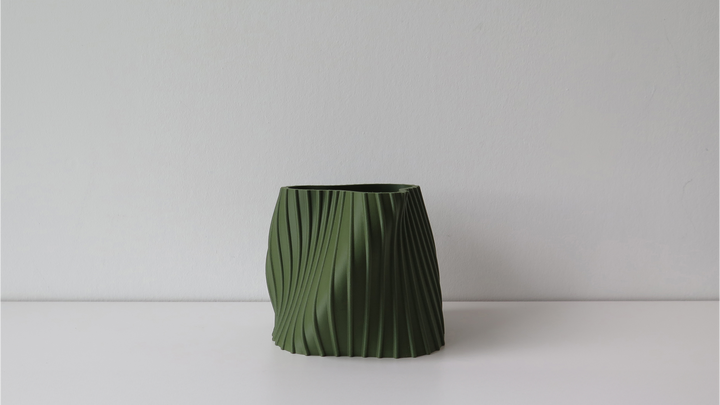 OBJ STUDIO Fluid Series Small Planter, 3D-printed from sustainable PLA with flowing minimalist design, eco-friendly décor for plants and contemporary interiors.