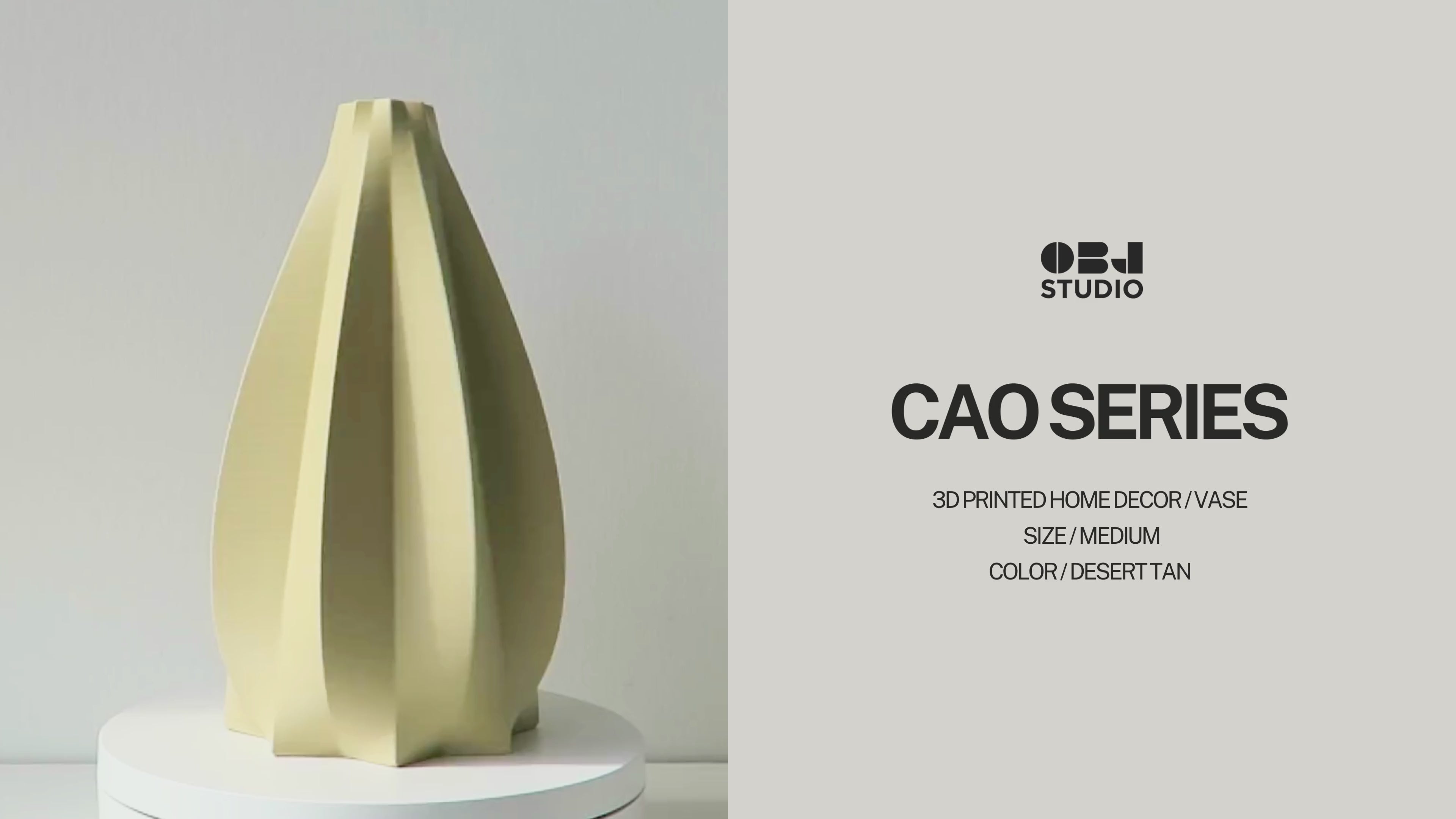 OBJ STUDIO Cao Series Medium Vase, 3D-printed from sustainable PLA with minimalist architectural design, eco-friendly statement décor for modern interiors.
