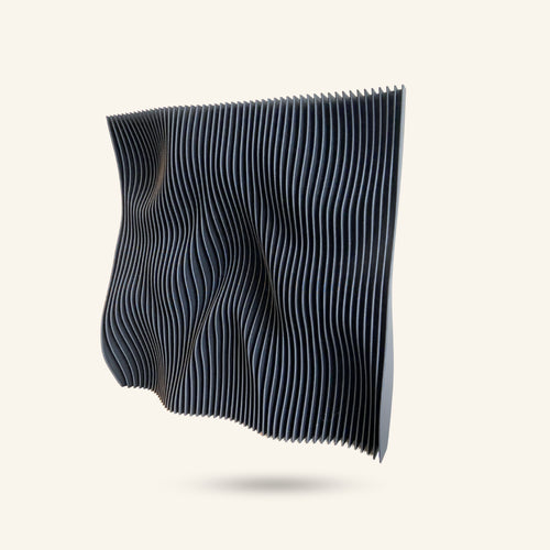 Wave-like black metal shelf on a white background