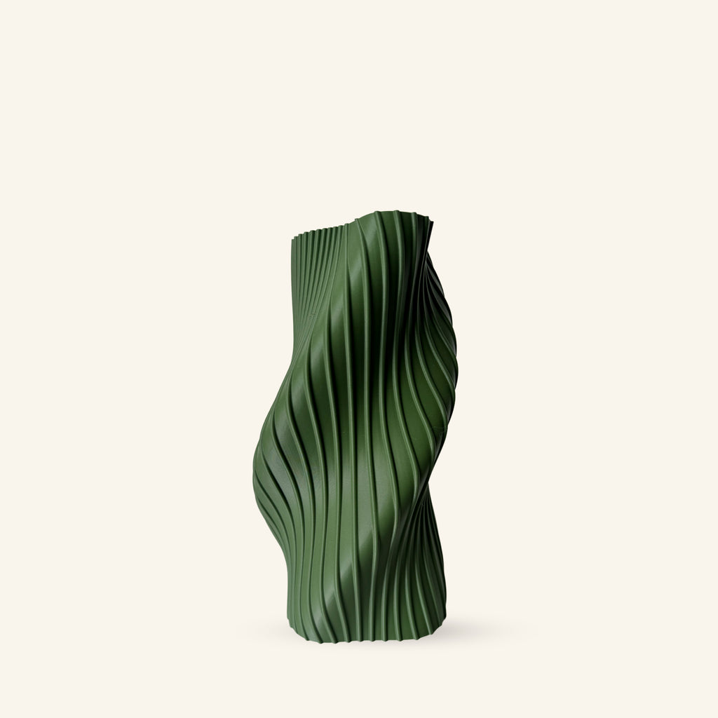 Side view of Fluid Series Large sustainable vase, showcasing gentle curves and modern 3D printed design