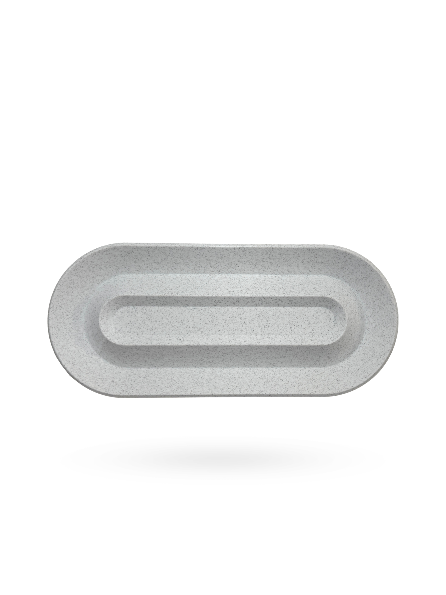 Eco-friendly 3D-printed tray with soft curves and a minimalist design, inspired by natural paths. The Nook Tray, size 10 ¾ x 4 ¾ x 1 inches, blends functionality with sustainable decor, ideal for organizing everyday items.