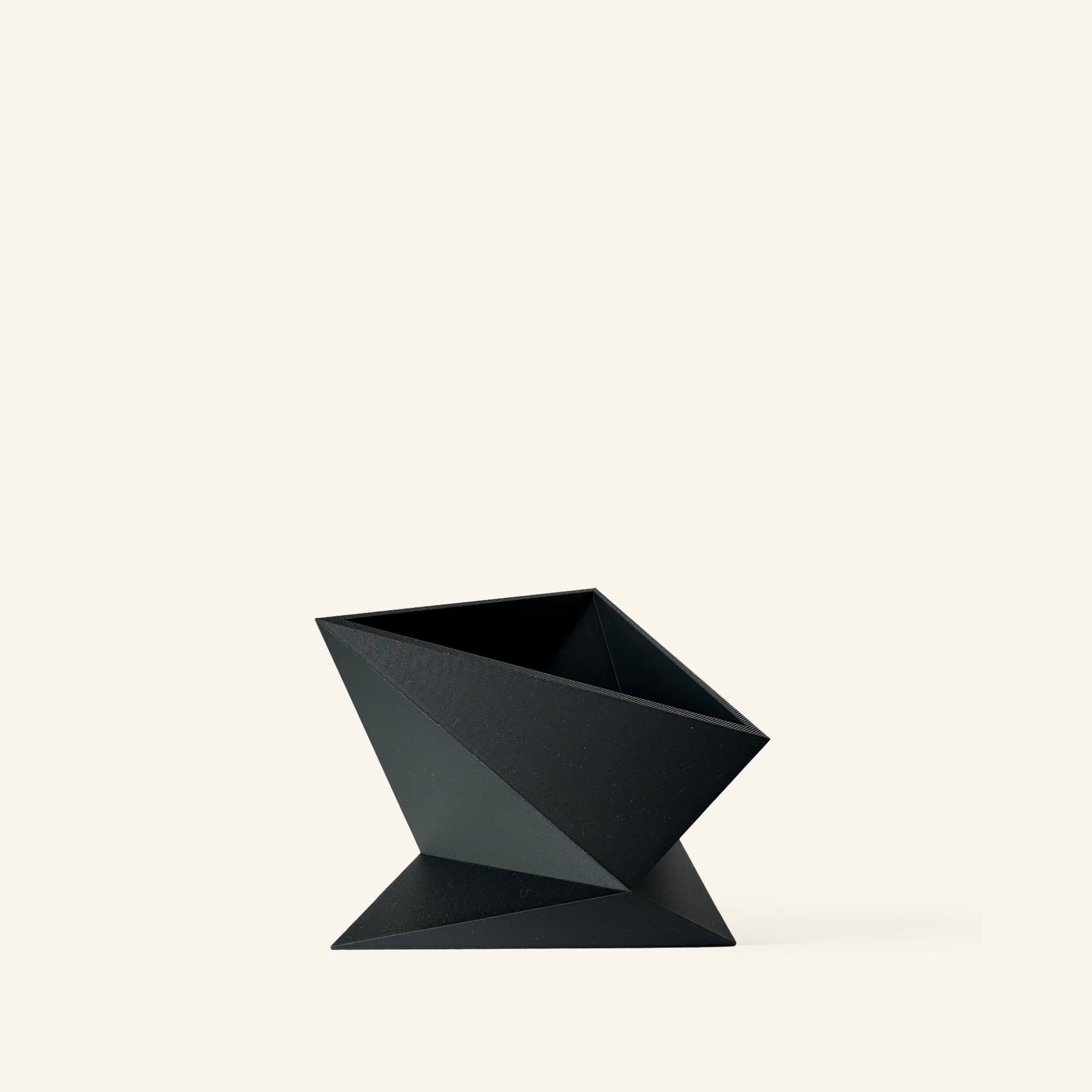 Zen Series Small Planter in black, sustainable 3D printed planter made from plant-based PLA by OBJ STUDIO