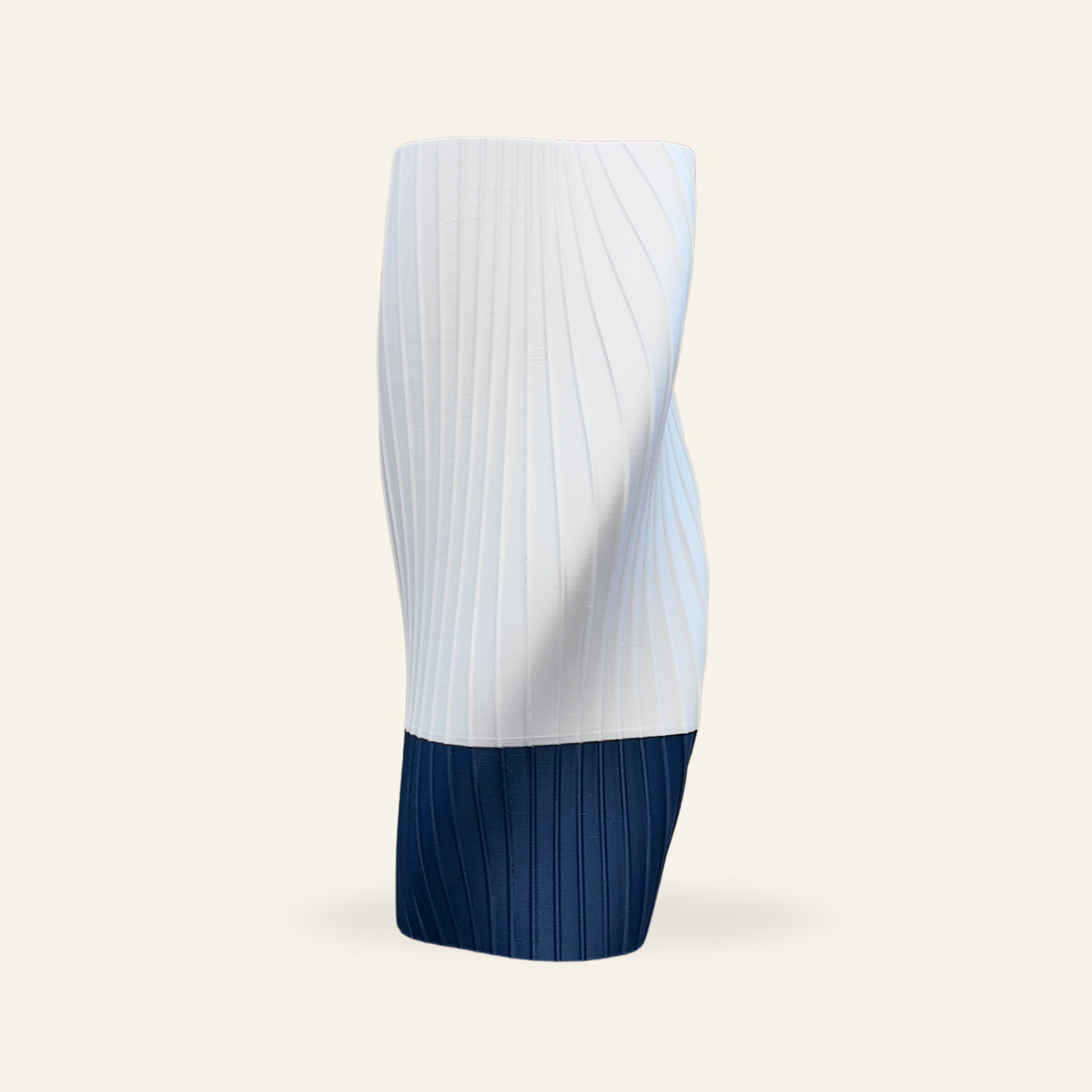 Fluid Series lighting shade with blue base, sustainable 3D printed lighting design by OBJ STUDIO
