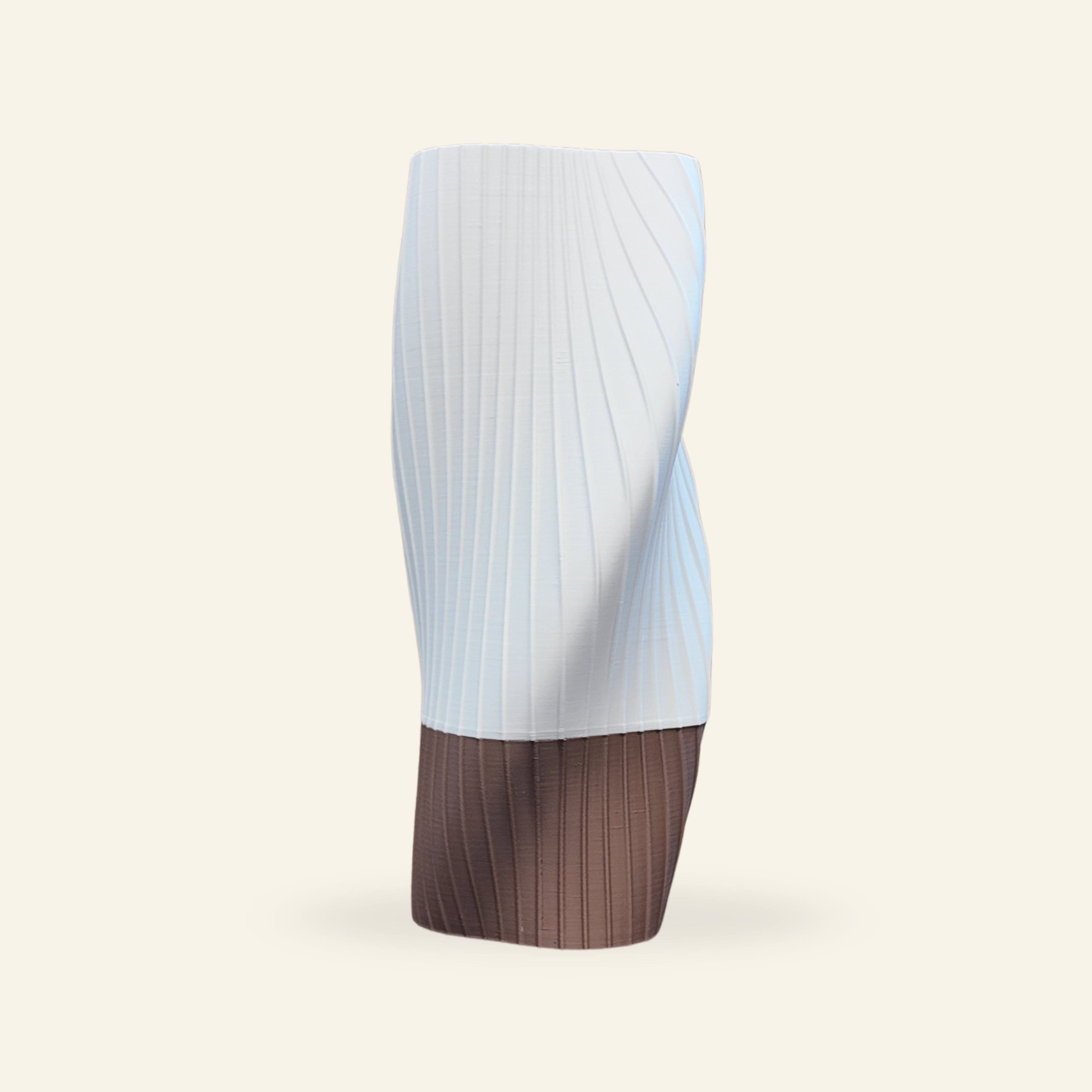 Fluid Series lighting shade in white and brown, sustainable 3D printed lamp made from plant-based PLA by OBJ STUDIO