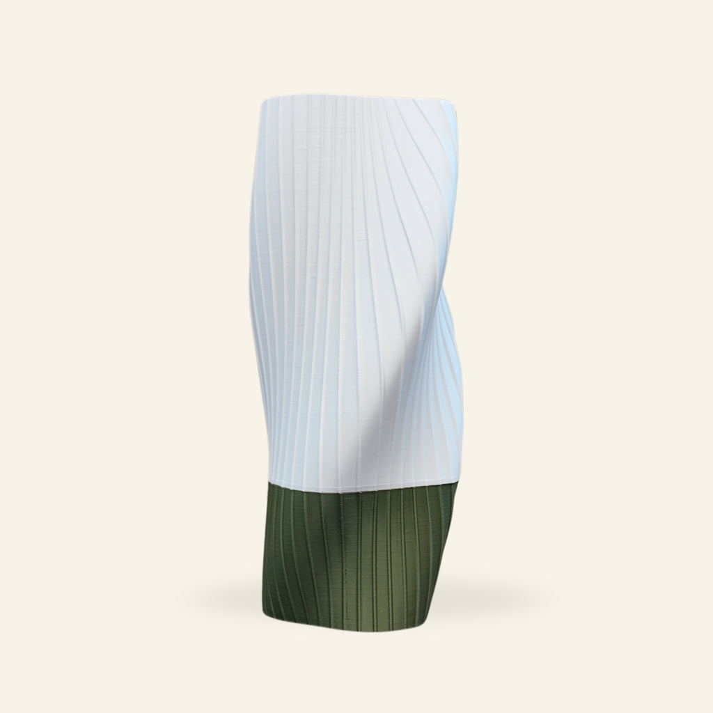 Fluid Series lighting shade with green base, modern 3D printed lamp shade made from plant-based PLA