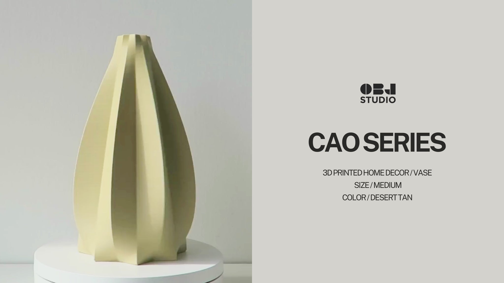 OBJ STUDIO Cao Series Medium Vase, 3D-printed from sustainable PLA with minimalist architectural design, eco-friendly statement décor for modern interiors.