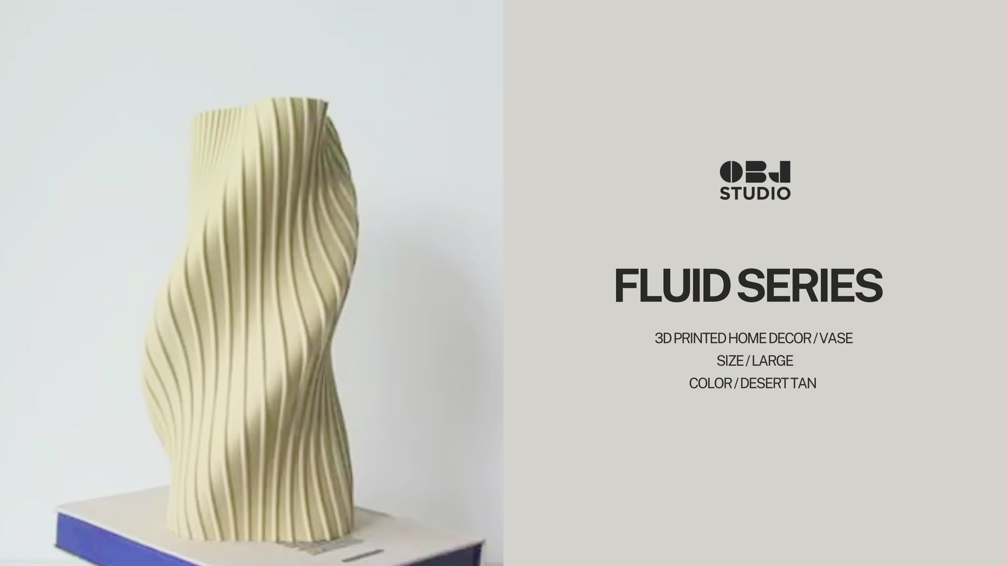 OBJ STUDIO Fluid Series Large Vase, 3D-printed from sustainable PLA with sculptural flowing form, eco-friendly statement décor for modern interiors and design lovers.