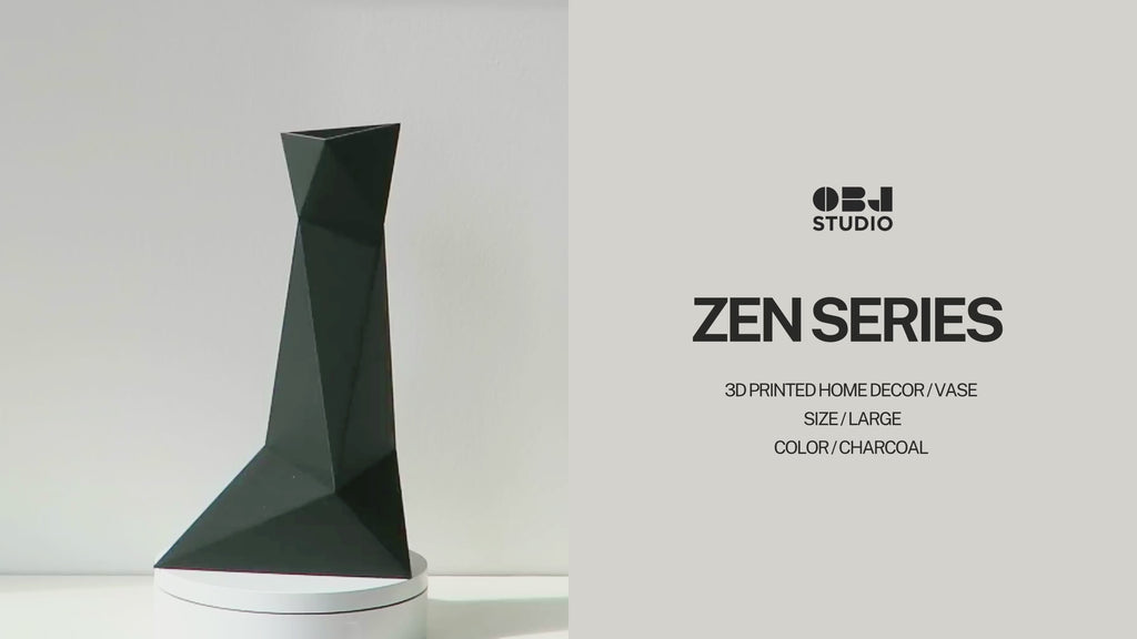 360-degree rotation of the Zen Series Large Vase, a sustainable 3D printed vase made from plant-based PLA by OBJ STUDIO, showing its sculptural form from all angles