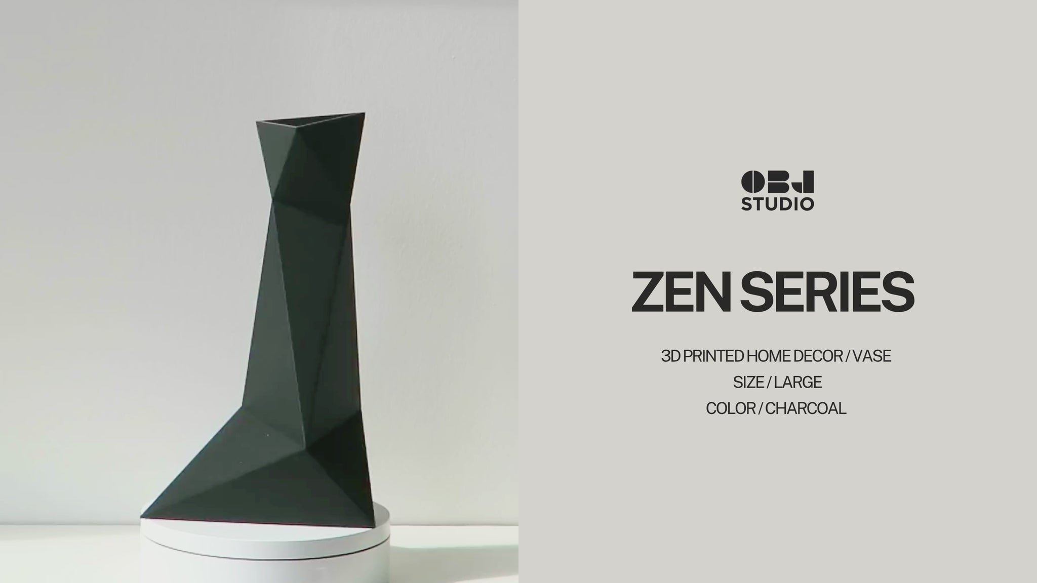 OBJ STUDIO Zen Series Large Vase, 3D-printed from sustainable PLA with bold minimalist design, eco-friendly statement décor for modern interiors and design lovers.